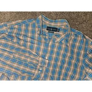 Ralph Lauren Shirt Men's 17.5 32/33  XL Blue/Orange Plaid Button Dress Top Nice
